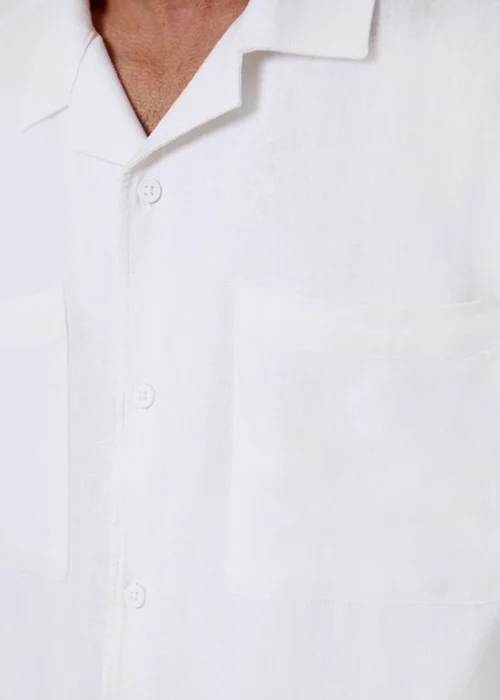 Threadbare White Relaxed Fit Linen Blend Short Sleeve Shirt - S Image 5