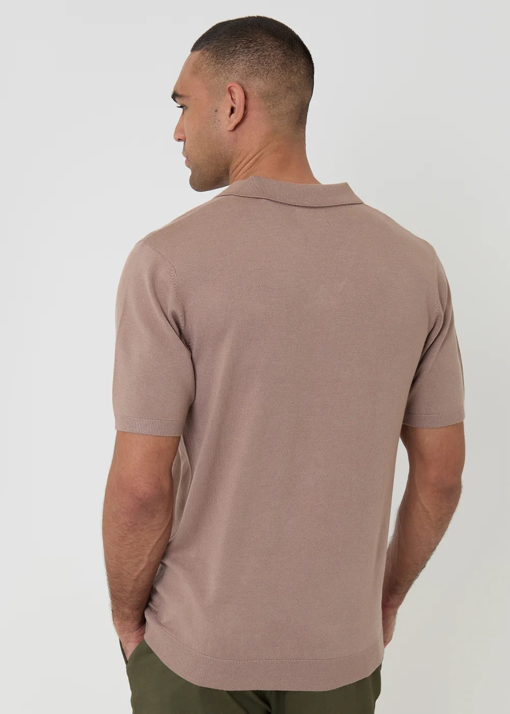 Threadbare Taupe Knitted Short Sleeve Trophy Neck Polo - S Image 2