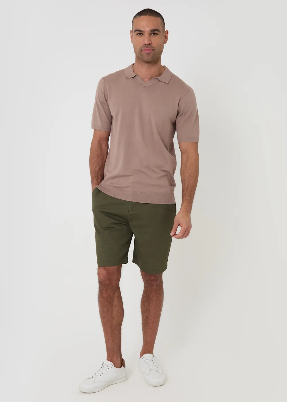 Threadbare Taupe Knitted Short Sleeve Trophy Neck Polo - S Image 3