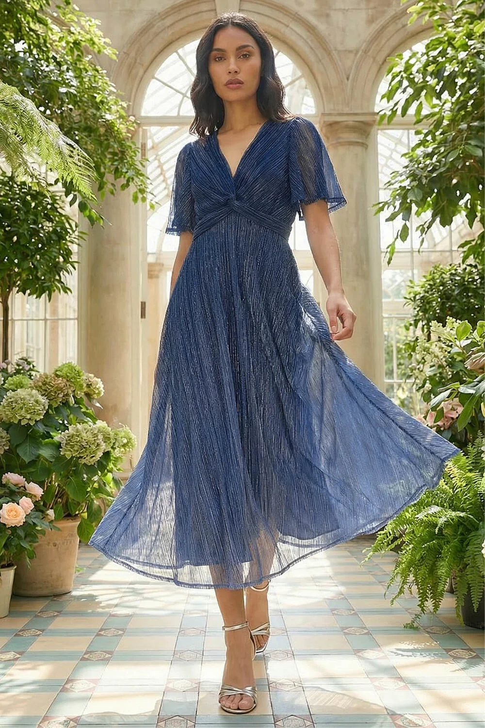 roman navy blue dress Roman Navy Petite Side Twist Midi Dress - 16