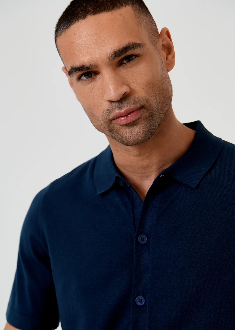 Threadbare Navy Knitted Short Sleeve Shirt - S Image 4
