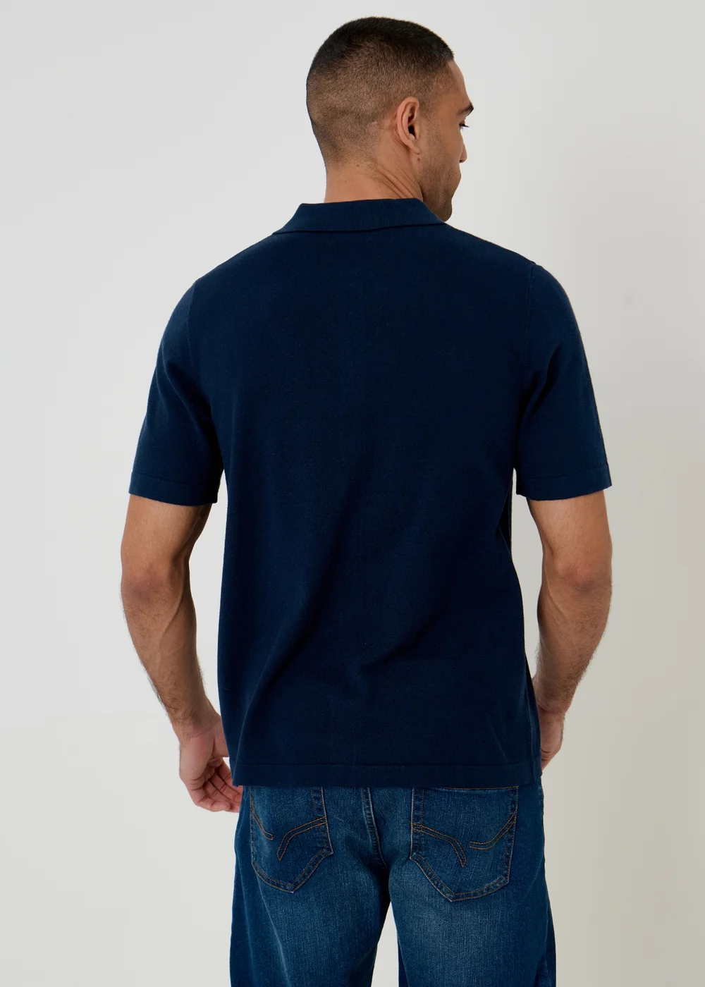 Threadbare Navy Knitted Short Sleeve Shirt - S Image 2