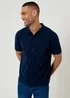Threadbare Navy Knitted Short Sleeve Shirt - S Image 1