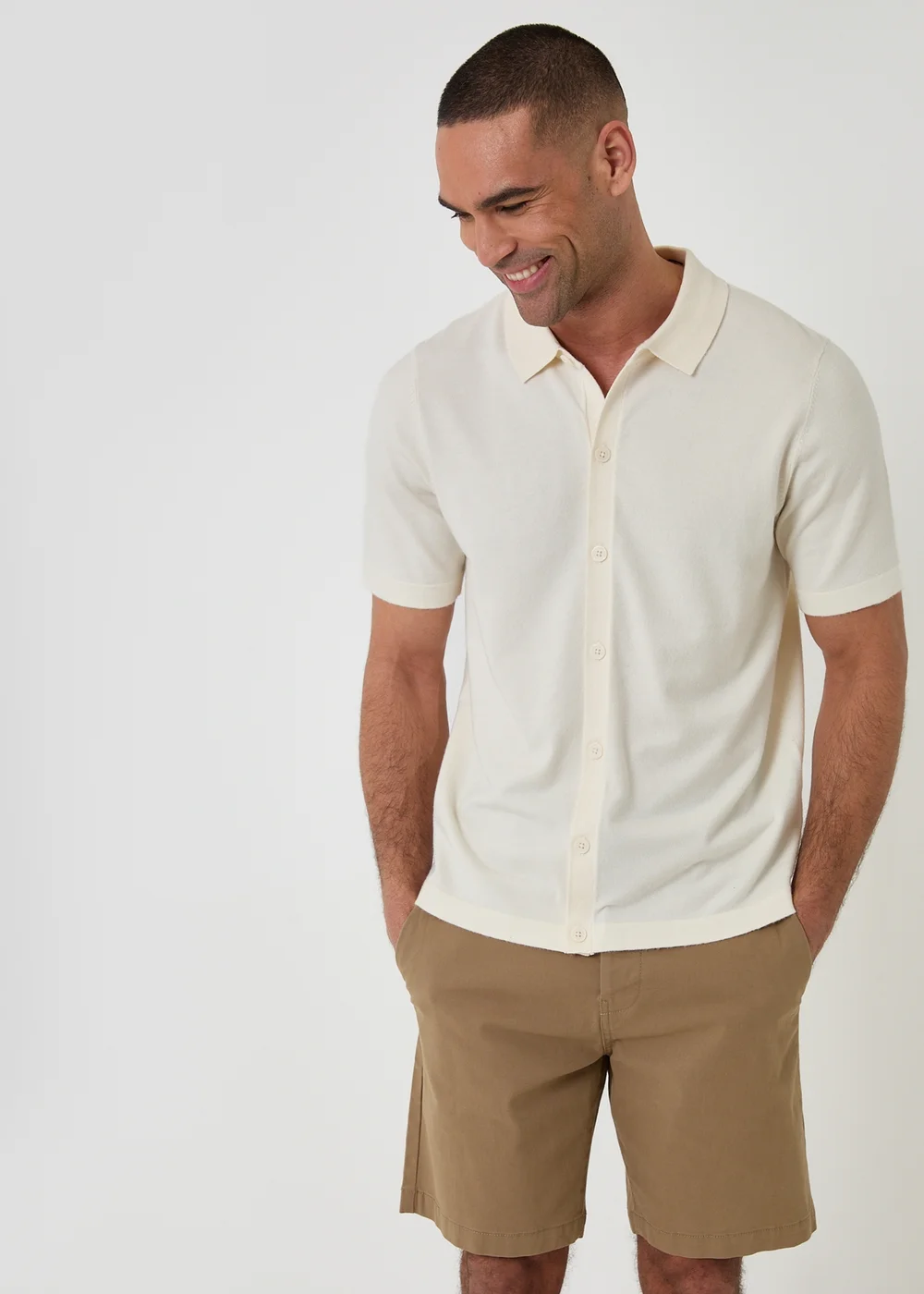 Threadbare Natural Knitted Short Sleeve Shirt - M Image 1
