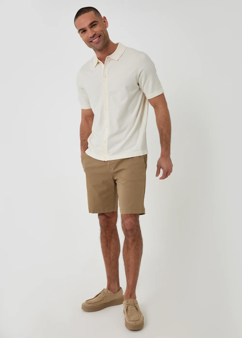 Threadbare Natural Knitted Short Sleeve Shirt - M Image 3