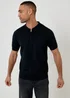 Threadbare Black Quarter Zip Knitted Polo - 2XL Image 1