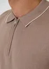 Threadbare Taupe Knitted Quarter Zip Polo With Contrast Tipping - 2XL Image 5
