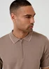 Threadbare Taupe Knitted Quarter Zip Polo With Contrast Tipping - 2XL Image 4
