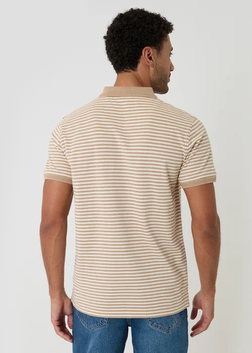 Threadbare Stone Stripe Cotton Pique Polo Shirt - S Image 2