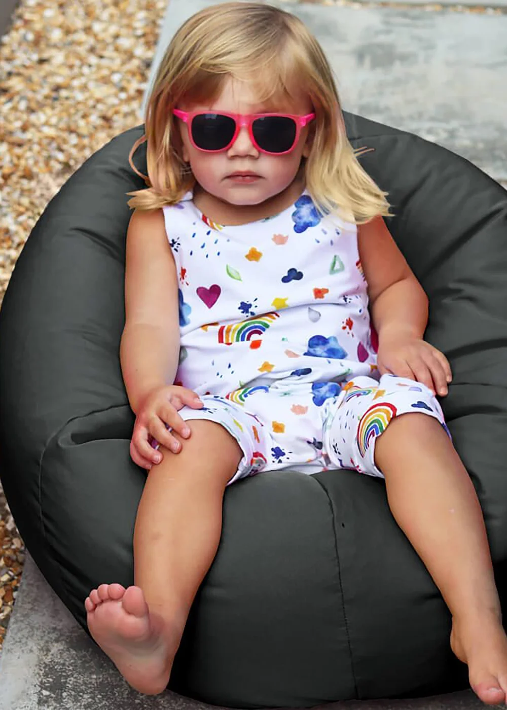 rucomfy Indoor/Outdoor Small Kids Grey Beanbag - One Size Image 1