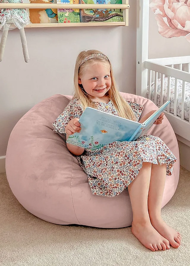 rucomfy Velvet Kids Slouchbag Pink Beanbag