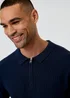 Threadbare Navy Textured Knit Quarter Zip Polo - 2XL Image 4