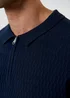 Threadbare Navy Textured Knit Quarter Zip Polo - 2XL Image 5
