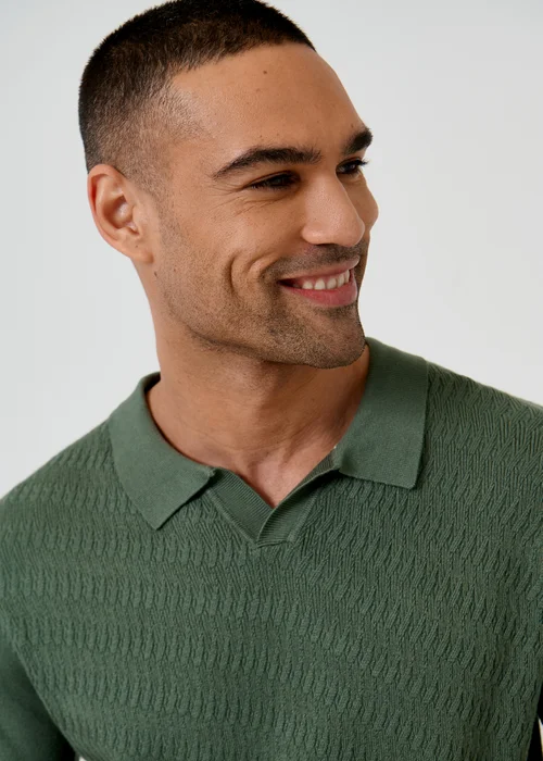 Threadbare Green Textured Knit Trophy Neck Polo - XL Image 4