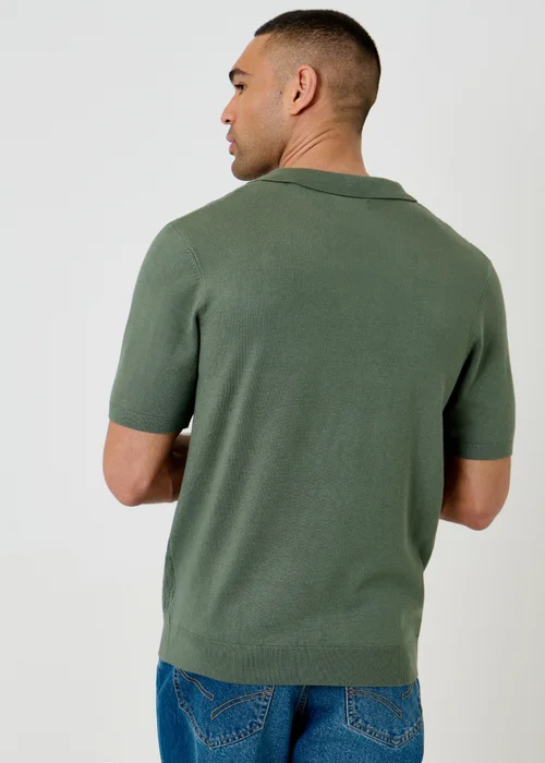 Threadbare Green Textured Knit Trophy Neck Polo - XL Image 2