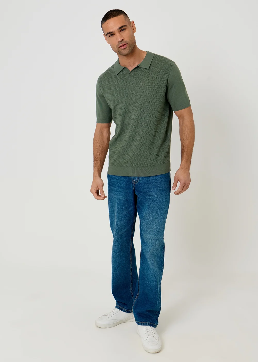 Threadbare Green Textured Knit Trophy Neck Polo - XL Image 3