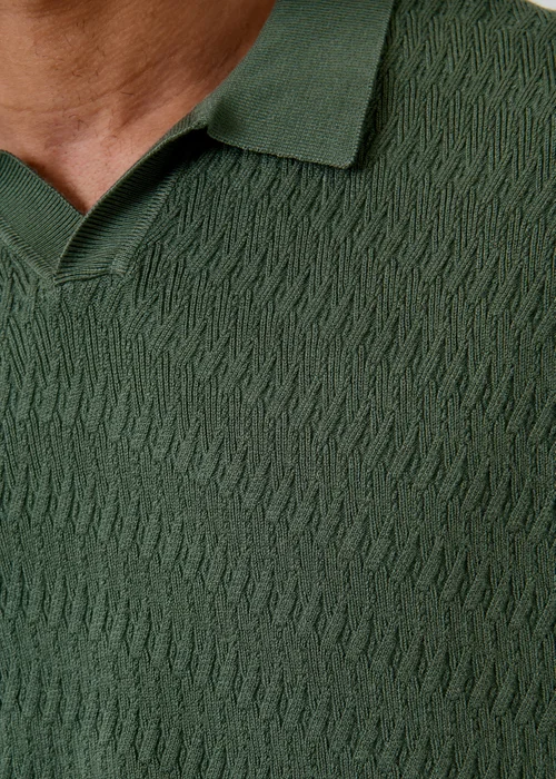 Threadbare Green Textured Knit Trophy Neck Polo - XL Image 5