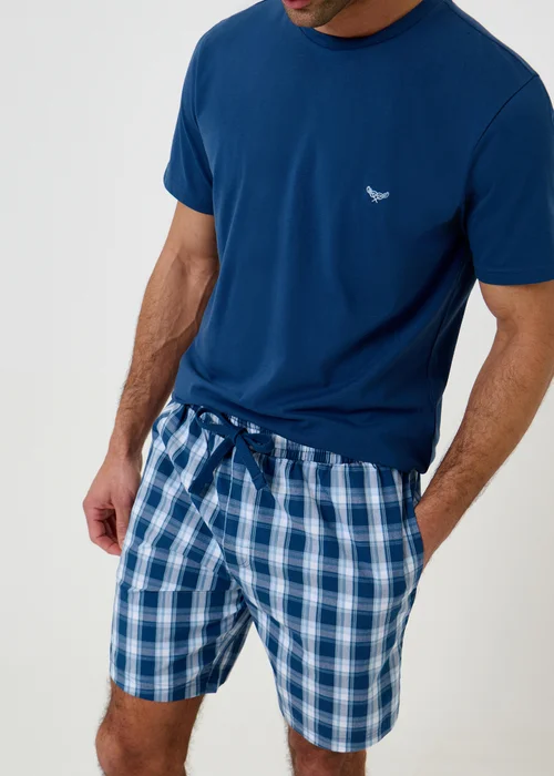 Threadbare Navy Pyjama T-Shirt & Check Shorts Set - S Image 5
