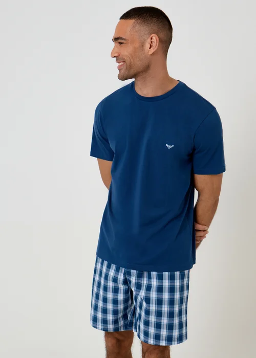 Threadbare Navy Pyjama T-Shirt & Check Shorts Set - S Image 1