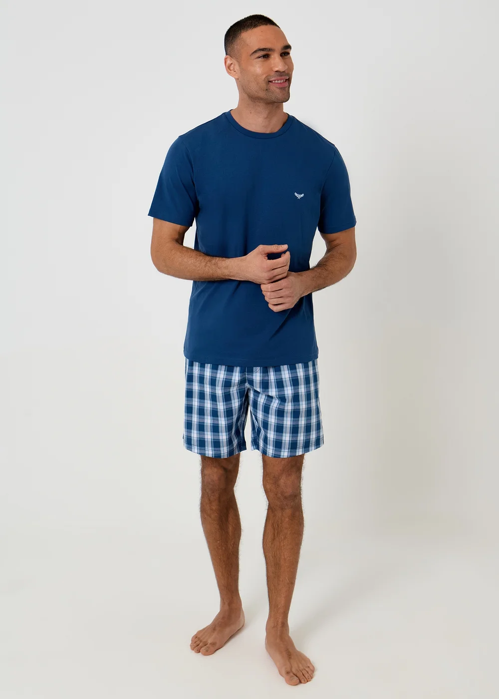 Threadbare Navy Pyjama T-Shirt & Check Shorts Set - S Image 3