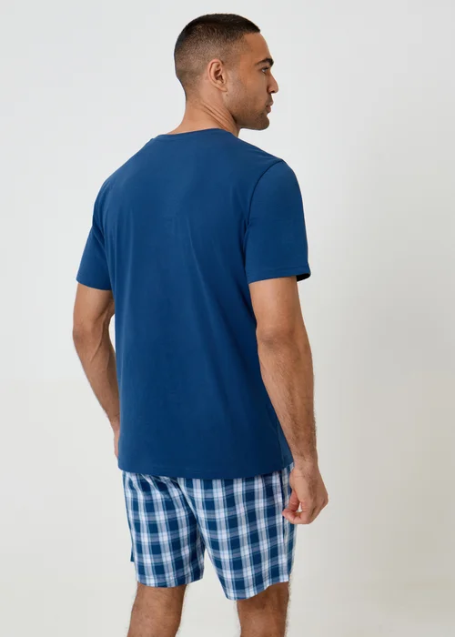 Threadbare Navy Pyjama T-Shirt & Check Shorts Set - S Image 2
