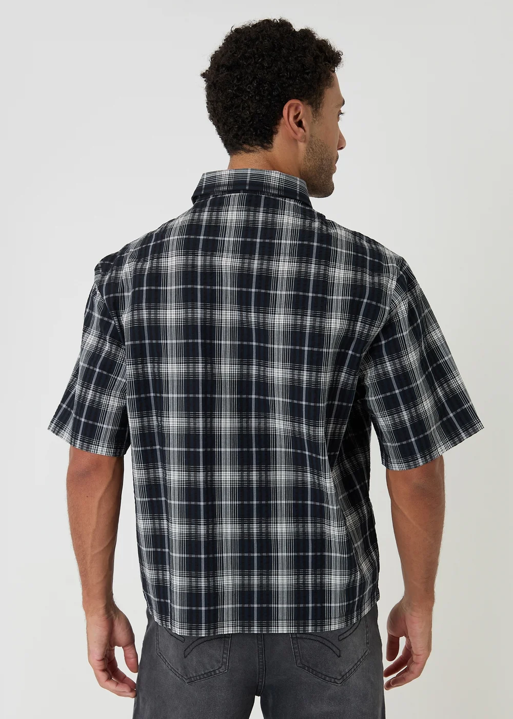 Threadbare Black Check Boxy Fit Short Sleeve Shirt - XL Image 2