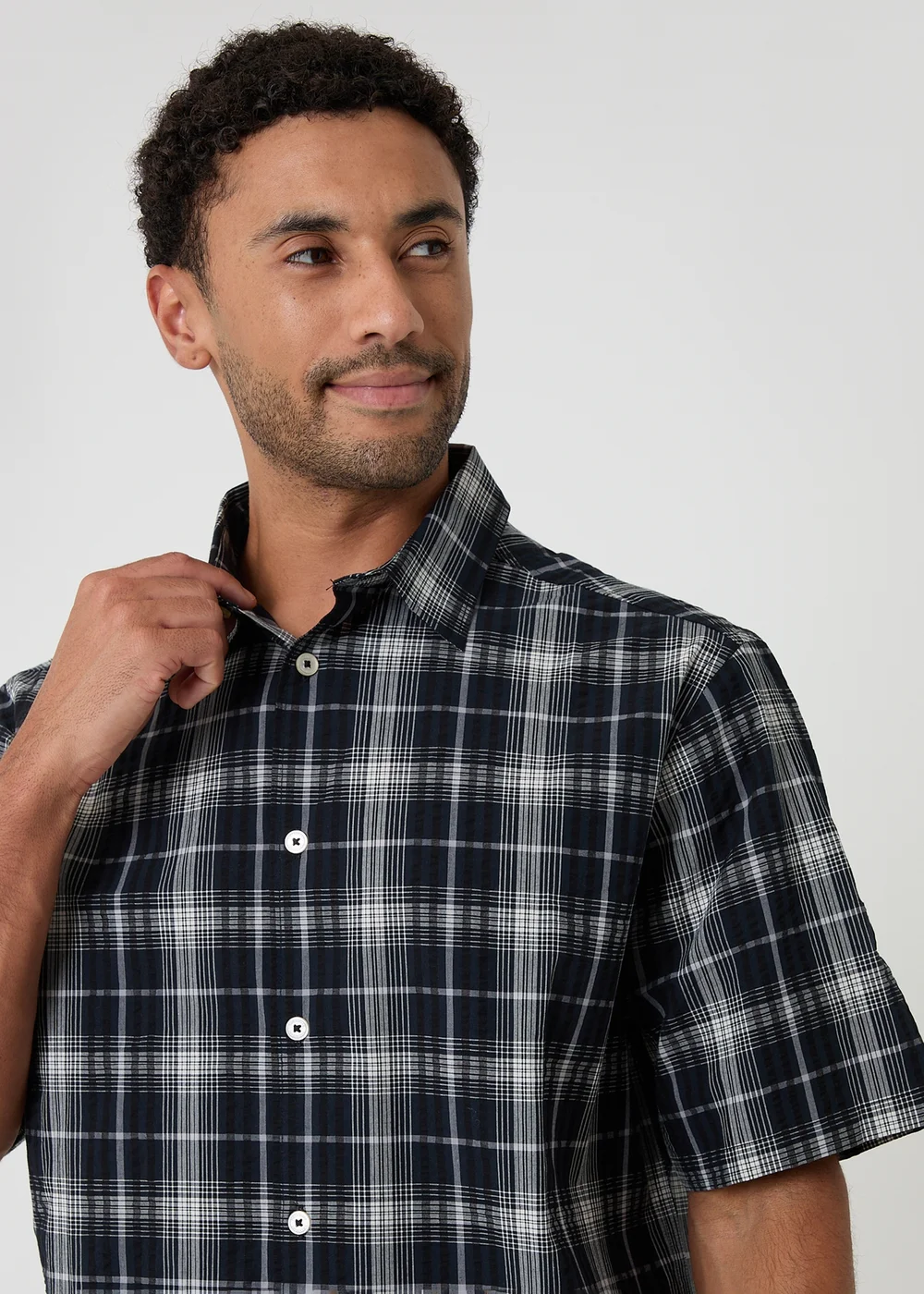 Threadbare Black Check Boxy Fit Short Sleeve Shirt - XL Image 4