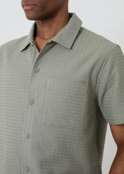 Threadbare Soft Green Textured Cotton Short Sleeve Shirt - L Image 4