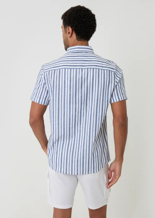 Threadbare Blue Stripe Linen Cotton Blend Short Sleeve Shirt - 2XL Image 2