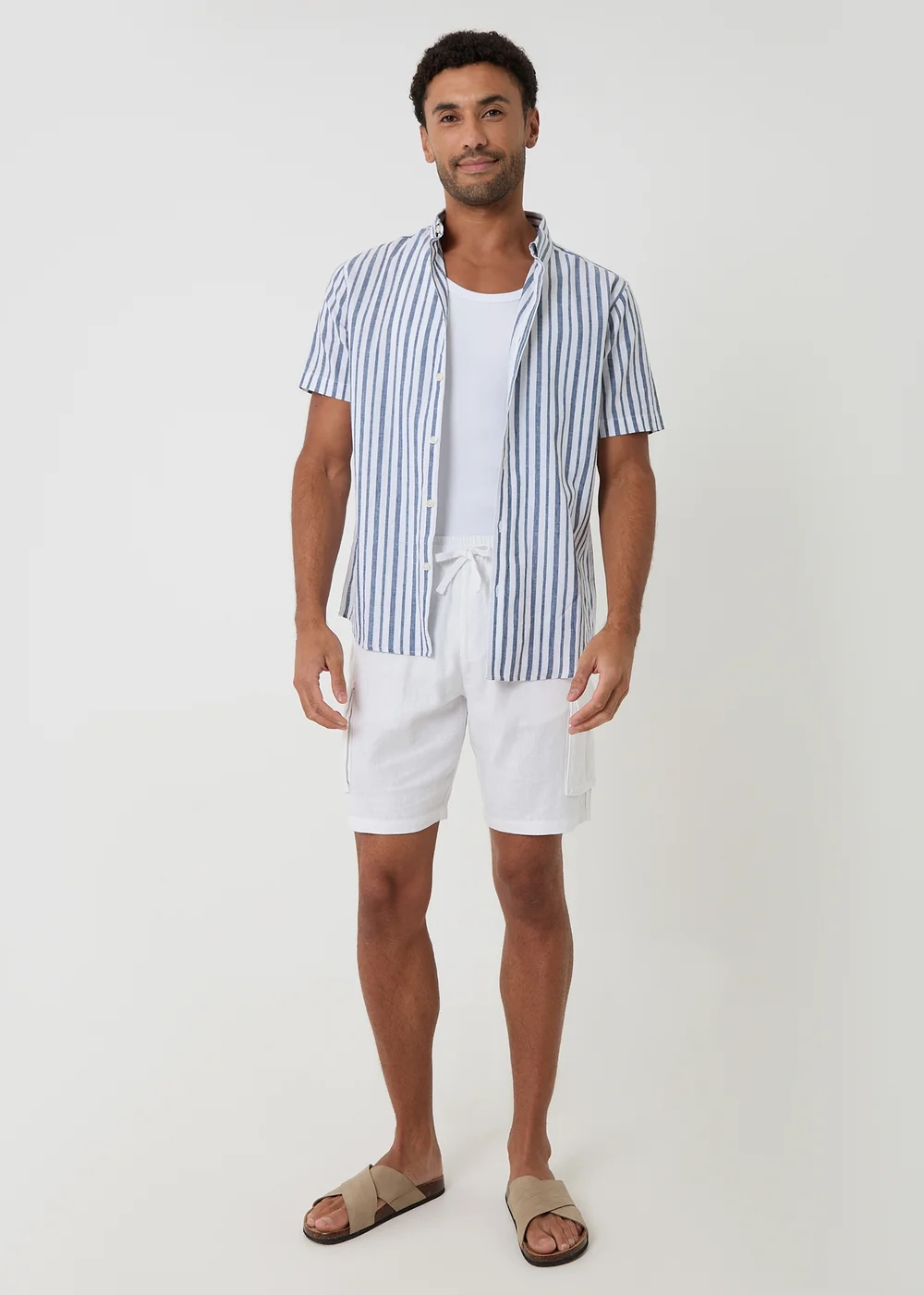 Threadbare Blue Stripe Linen Cotton Blend Short Sleeve Shirt - 2XL Image 3