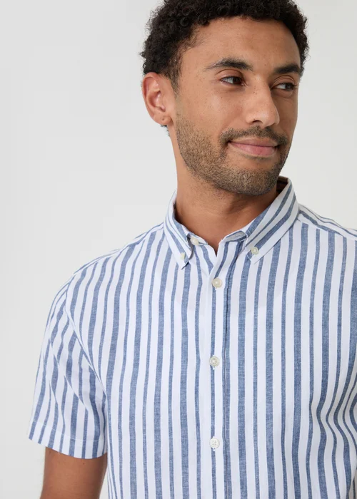 Threadbare Blue Stripe Linen Cotton Blend Short Sleeve Shirt - 2XL Image 4