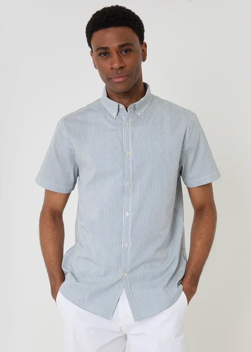 Threadbare Blue Stripe Cotton Poplin Short Sleeve Shirt - XL Image 5