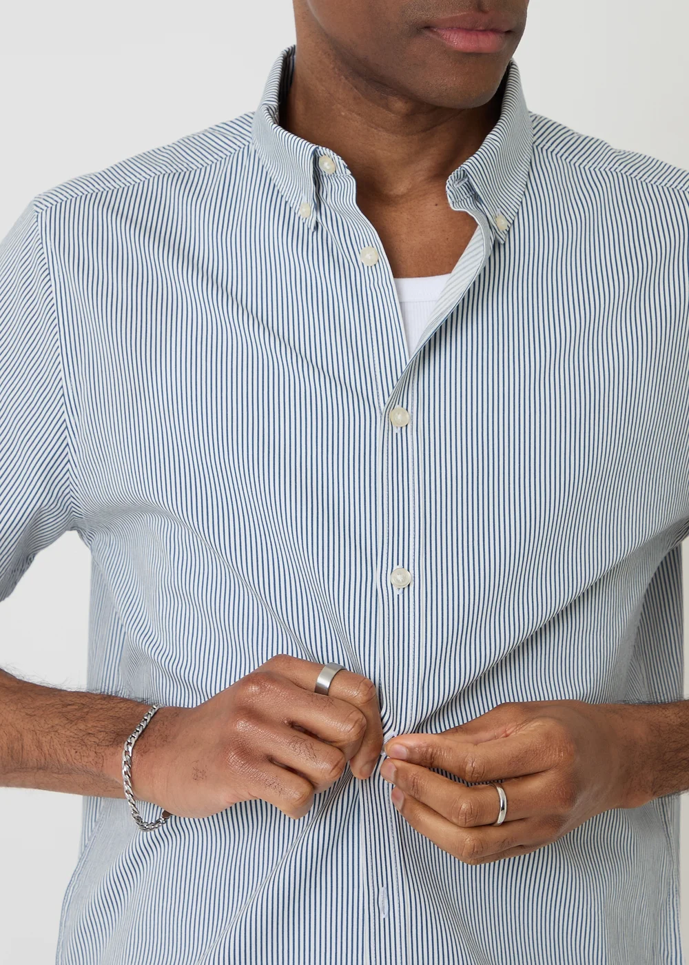 Threadbare Blue Stripe Cotton Poplin Short Sleeve Shirt - XL Image 4