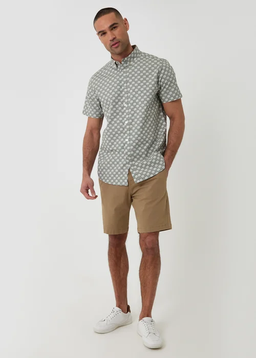 Threadbare Soft Green Palm Tree Print Cotton Poplin Short Sleeve Shirt - L Image 3