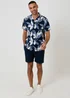 Threadbare Navy Leaf Print Short Sleeve Shirt - L Image 3