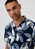 Threadbare Navy Leaf Print Short Sleeve Shirt - L Image 4