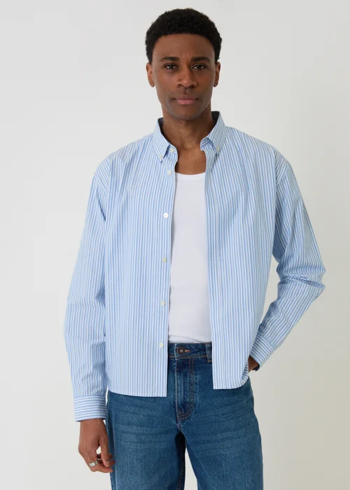 Threadbare Blue Stripe Cotton Poplin Cropped Fit Shirt - 2XL Image 5