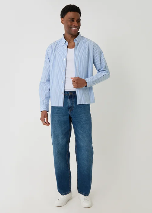 Threadbare Blue Stripe Cotton Poplin Cropped Fit Shirt - 2XL Image 3