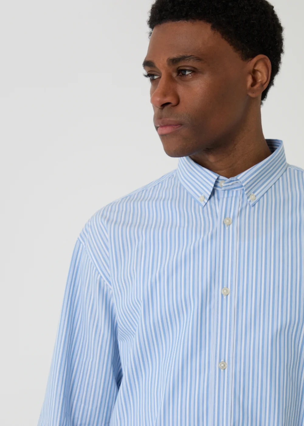 Threadbare Blue Stripe Cotton Poplin Cropped Fit Shirt - 2XL Image 4