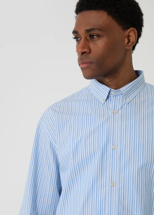 Threadbare Blue Stripe Cotton Poplin Cropped Fit Shirt - 2XL Image 4