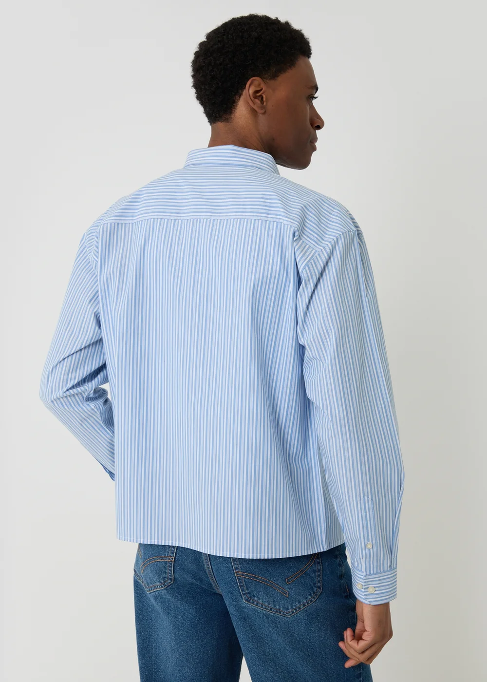 Threadbare Blue Stripe Cotton Poplin Cropped Fit Shirt - 2XL Image 2