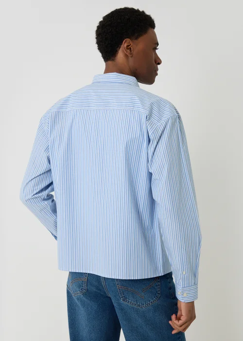 Threadbare Blue Stripe Cotton Poplin Cropped Fit Shirt - 2XL Image 2