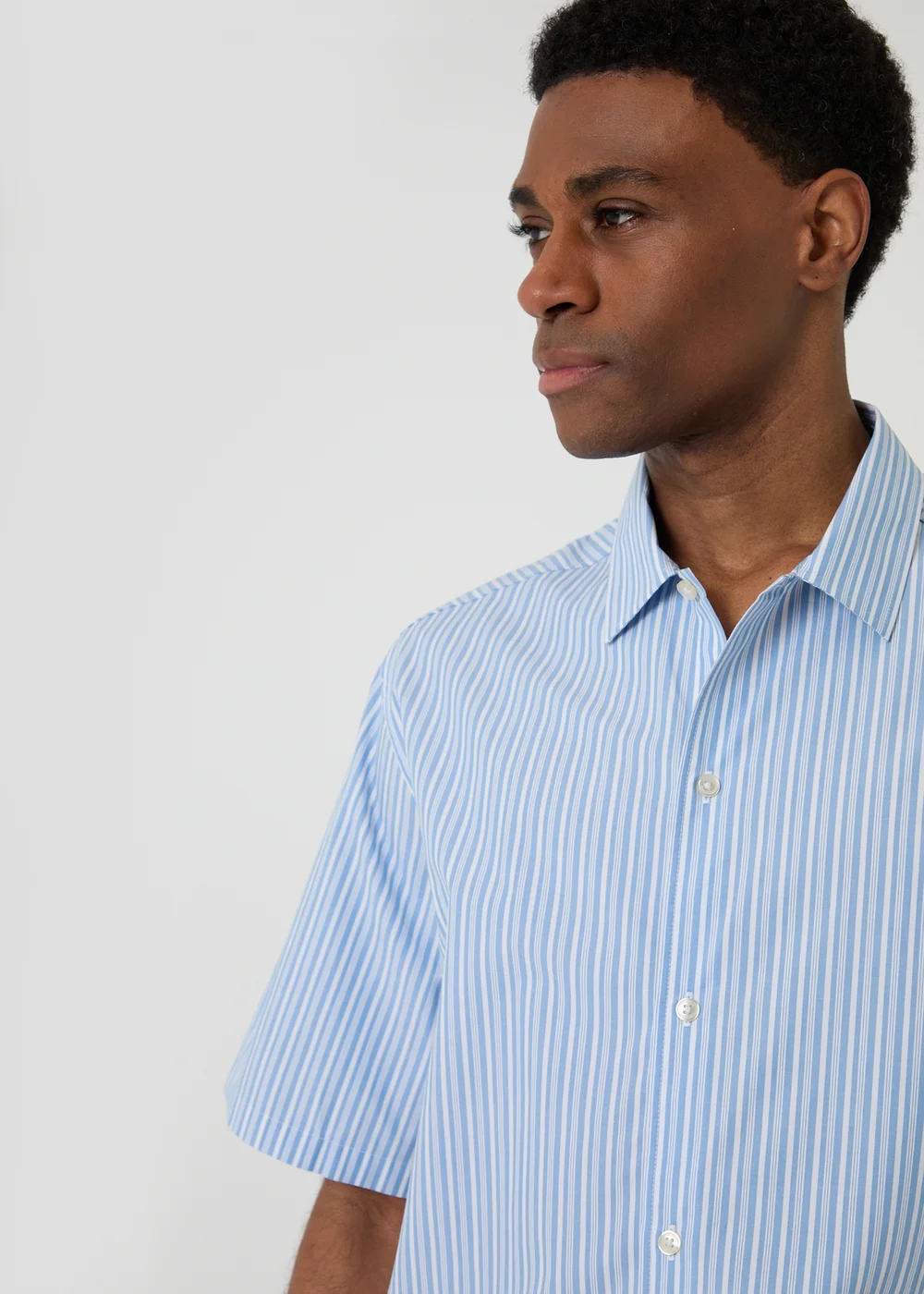 Threadbare Blue Stripe Boxy Fit Cotton Short Sleeve Shirt - XL Image 5