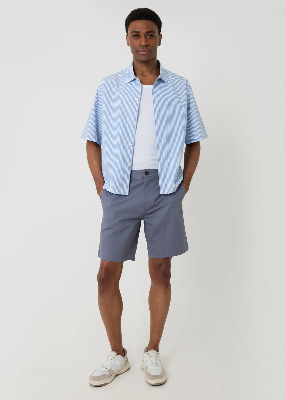 Threadbare Blue Stripe Boxy Fit Cotton Short Sleeve Shirt - XL Image 3