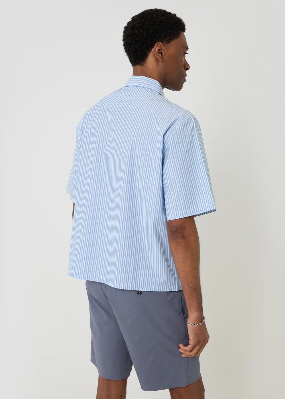 Threadbare Blue Stripe Boxy Fit Cotton Short Sleeve Shirt - XL Image 2
