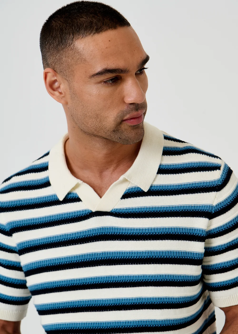 Threadbare Natural Textured Stripe Knitted Trophy Neck Polo - 2XL Image 4