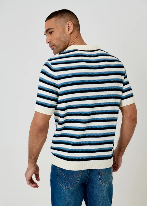 Threadbare Natural Textured Stripe Knitted Trophy Neck Polo - 2XL Image 2