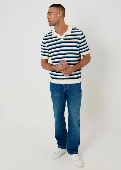 Threadbare Natural Textured Stripe Knitted Trophy Neck Polo - 2XL Image 3