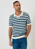 Threadbare Natural Textured Stripe Knitted Trophy Neck Polo - 2XL Image 1