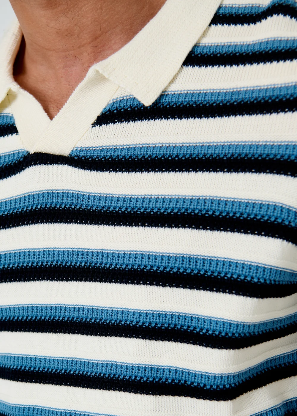 Threadbare Natural Textured Stripe Knitted Trophy Neck Polo - 2XL Image 5